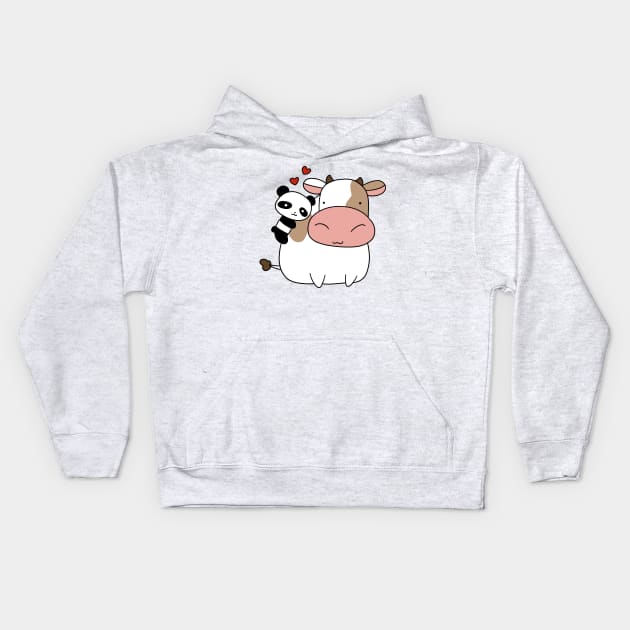 Panda Loves Cow Kids Hoodie by saradaboru